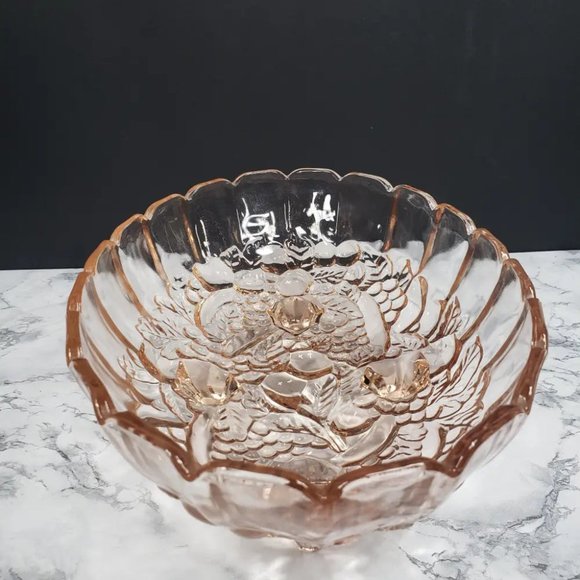 Indiana Glass Garland Pink Fruit Centerpiece Bowl Vintage - Picture 9 of 9